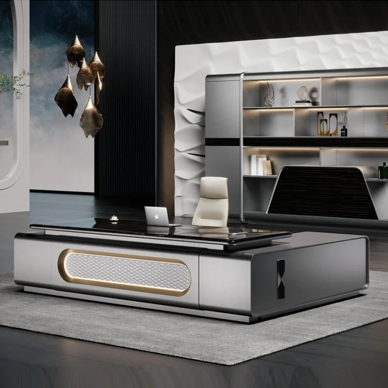 E0-level boss table, desk light luxury, high-end president, large class table, modern simple chairperson's table and chair combi