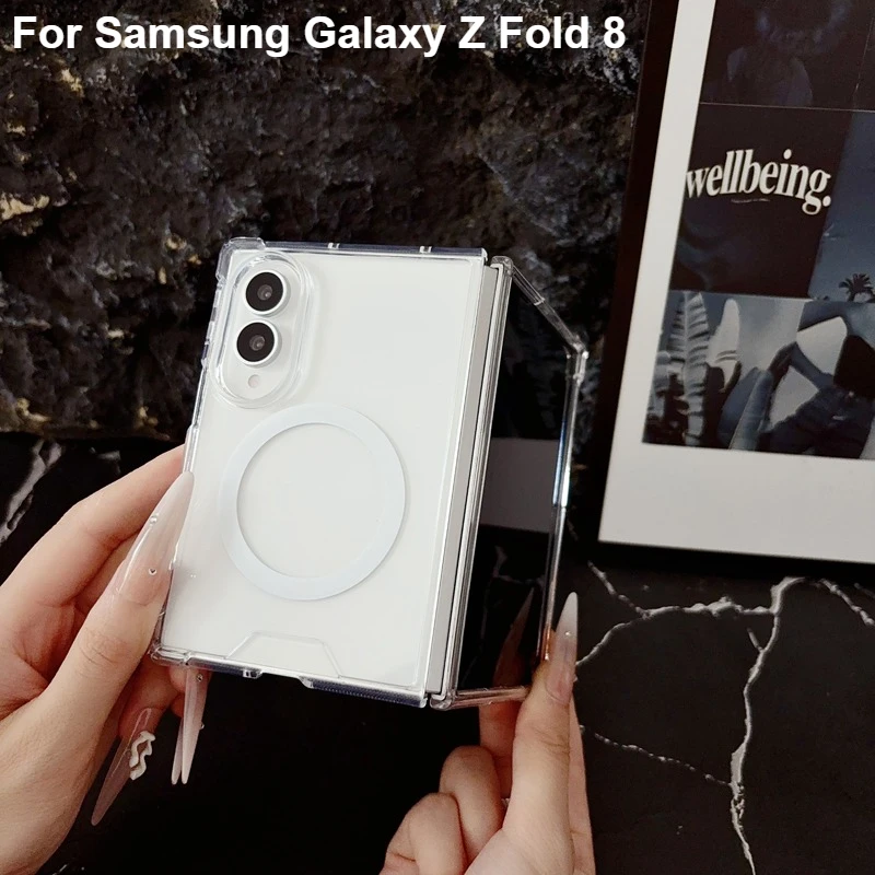 Case For Samsung Galaxy Z Fold 8 Magnetic Shockproof Transparent Soft TPU+ Hard PC Folding Clear Cover for Z Fold8