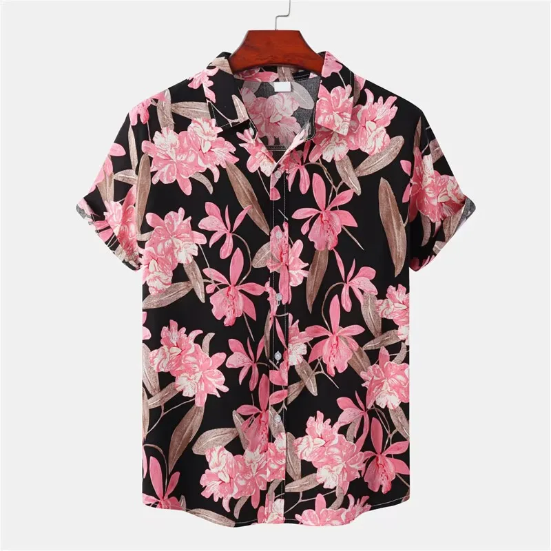 3D Printed Flower Leaf Hawaiian Shirts For Men Plants Patterns Blouse Summer Short Sleeves Tops Loose Aloha Shirts Streetwear