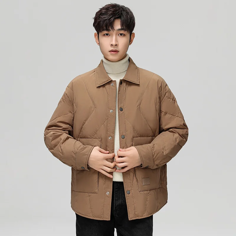

2025 Autumn Winter Unisex Shirt Collar Down Jacket Outdoor Casual Style Solid Color Lapel Warm Puffer Coat
