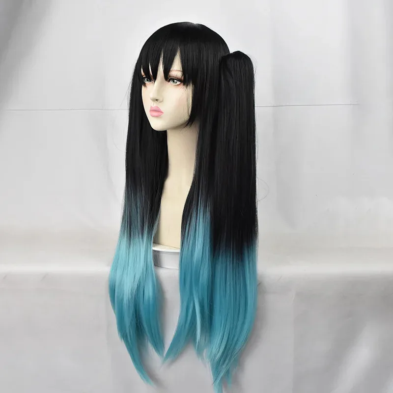 

2025 11 Demon Slayer Kimetsu no Yaiba Muichiro Tokito Cosplay - Gradient Black Green Wig with Bangs