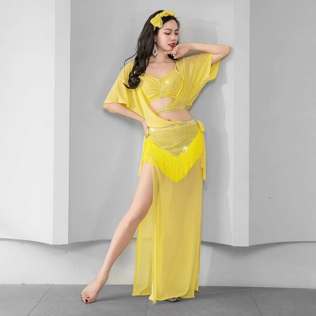 فستان نسائي للرقص الشرقي بلدي مجموعة فستان الرقص الشعبي زي المنافسة أداء شابي رداء مع شرابات حزام مثلث #1