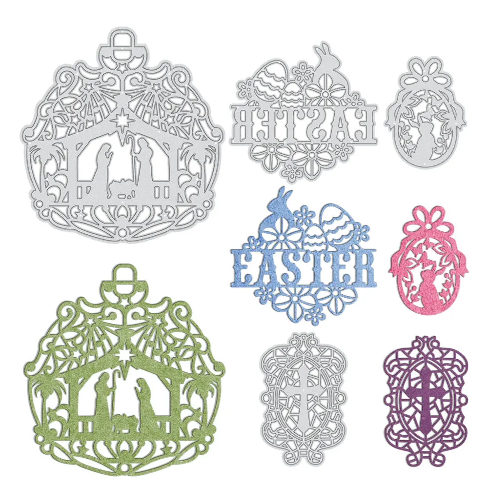 4Pcs Metal Easter Cutting Dies Rabbit Religion Crosses Stencil for Scrapbook Embossing Album Paper Card Craft Festival Decor