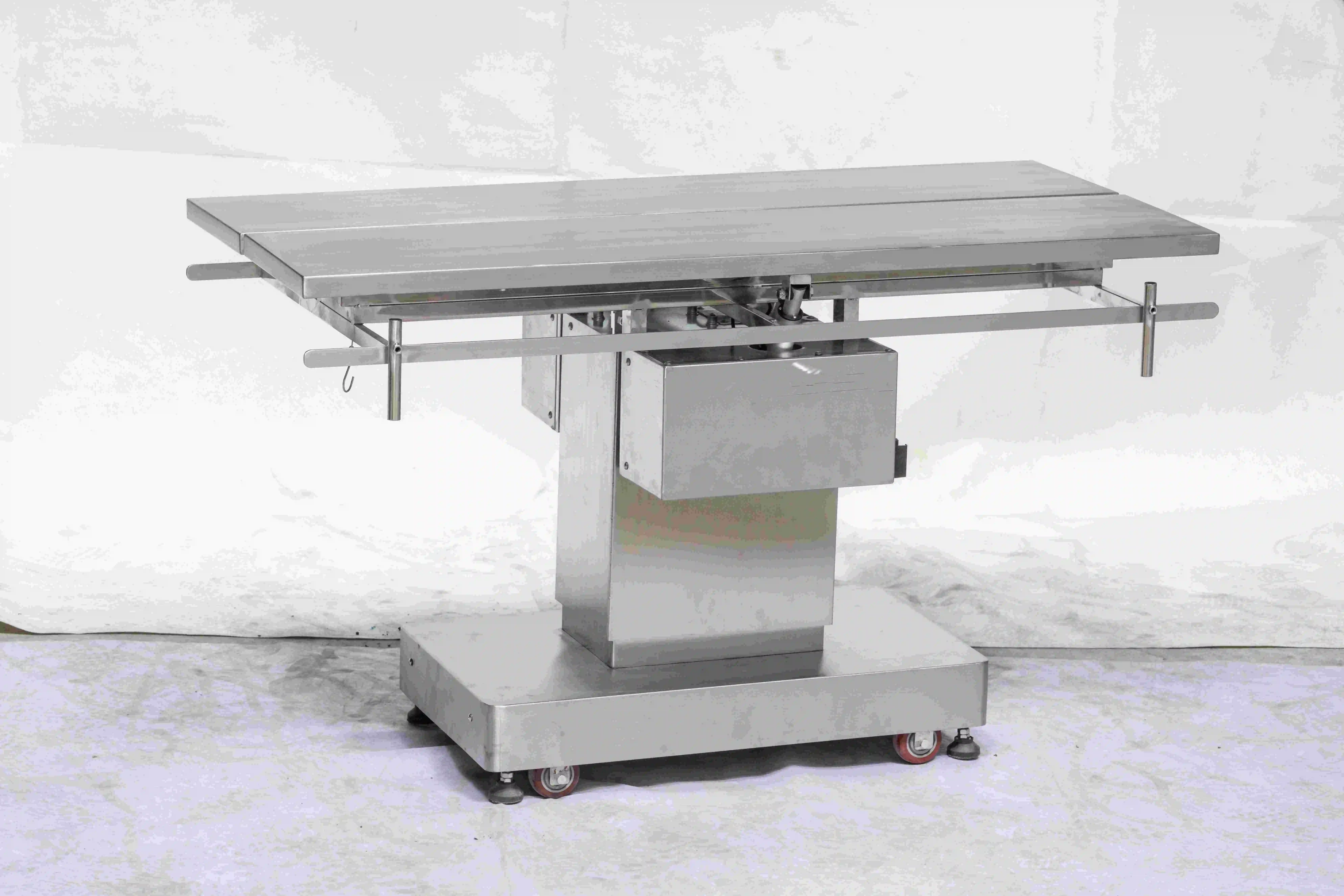 MT Medical Affordable High-end Compact Electric Veterinary Operating Table Featuring an IV Stand and Wheels for Easy Portability