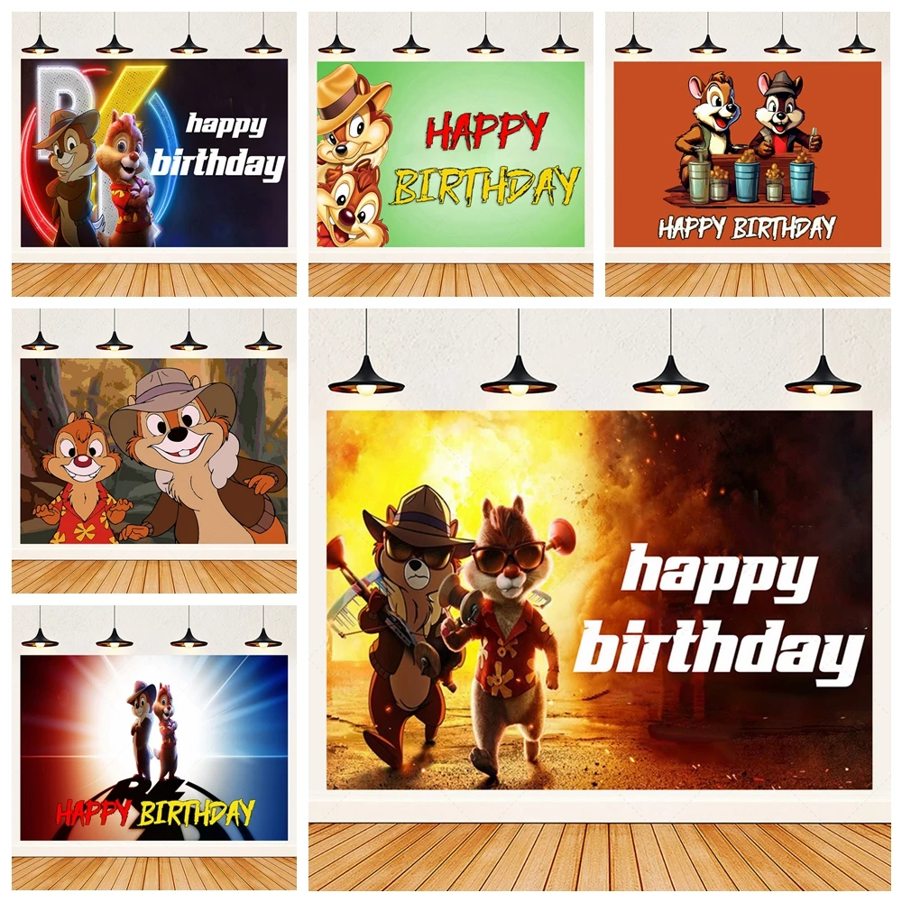 

Disney Chichi and Didi Rescue Commando Kid Birthday Party Banner Backdrop Chip 'n' Dale Custom Baby Room Poster Decor Background