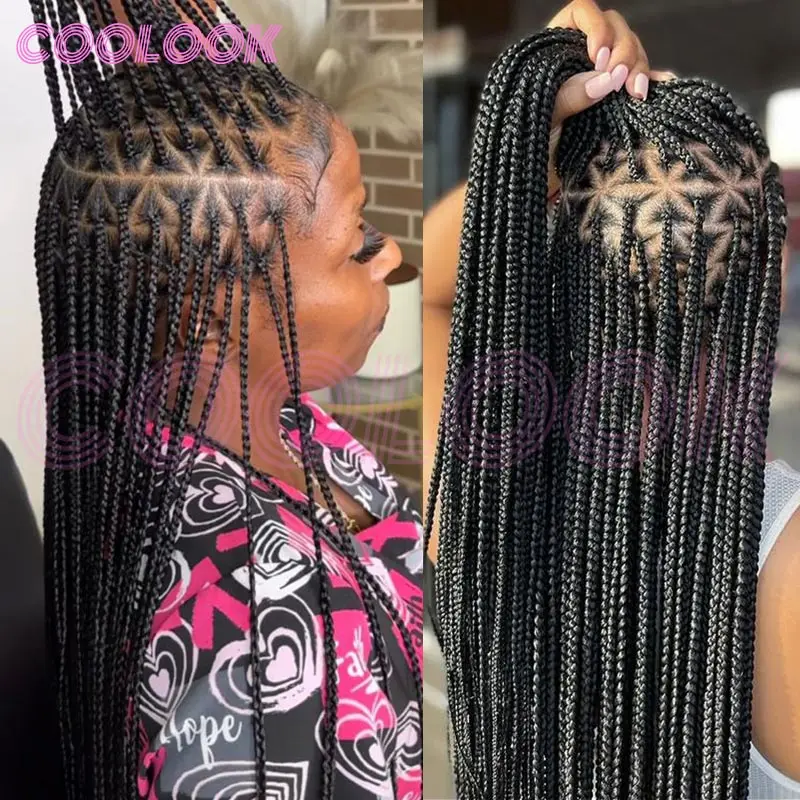 

Синтетические треугольные полные кружевные плетеные парики для чернокожих женщин, 26 дюймов, косички, парик из волос, без узлов, коса, кружевной парик, плетеный парик