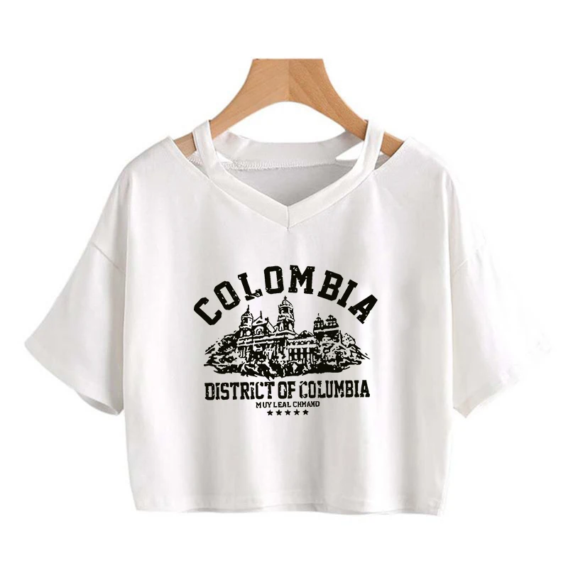 แฟชั่นสร้างสรรค์รูปแบบการ์ตูนพิมพ์ผู้หญิงเสื้อยืดStreetwear Gothic Harajukuสุนทรียศาสตร์Tee Retro Casual Slimผู้หญิงCrop Top