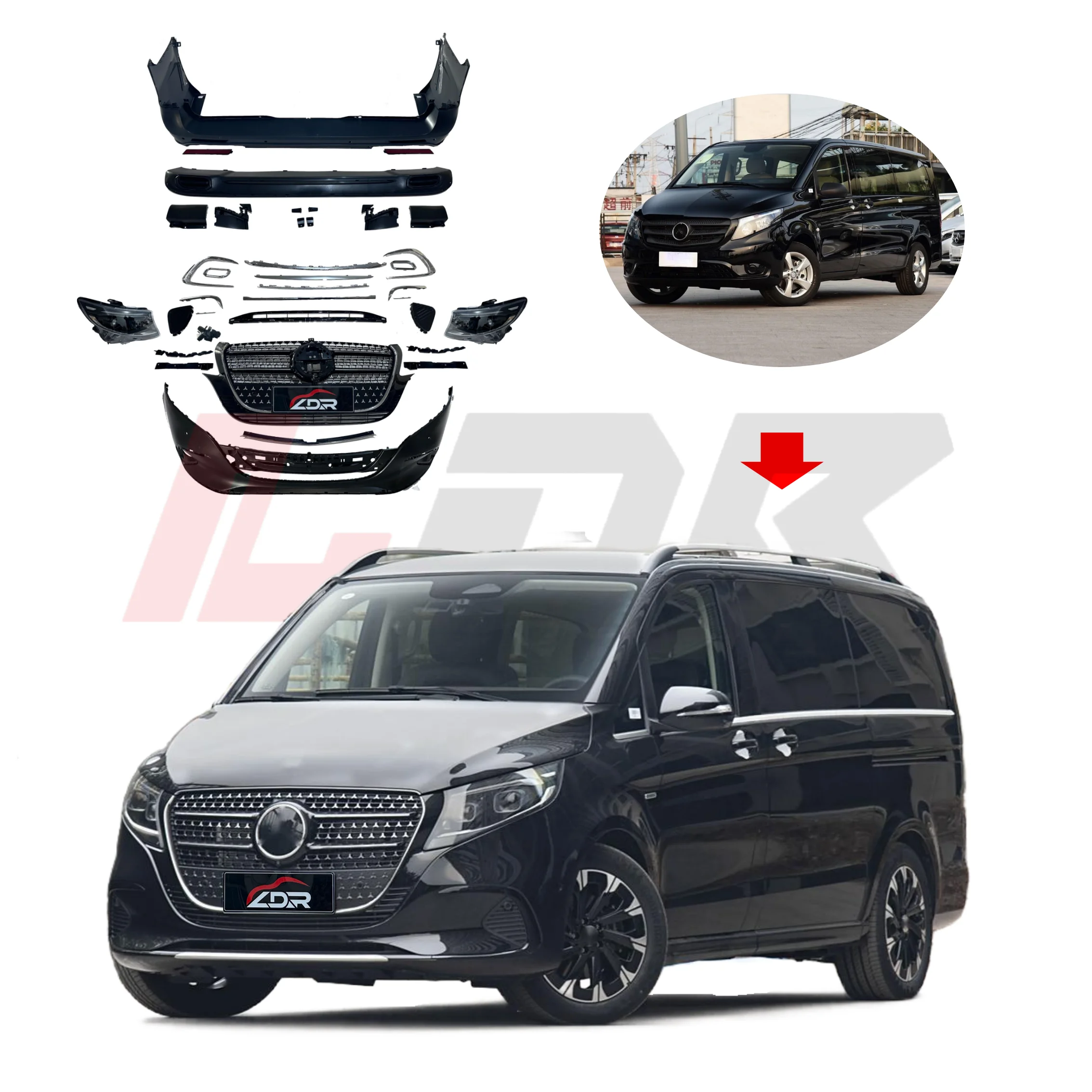 Car Accessories for V-class W447 2014-2023 Change to 2024 New Design Body Kits Grilles Bumper Headlight