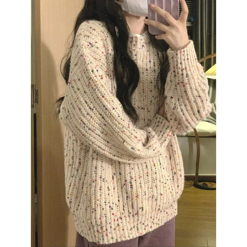 

Women Autumn and Winter Sweater Tops with High-grade Soft Waxy Color Dots Are Thickened and Lazy and The Retro Design Is Relaxed