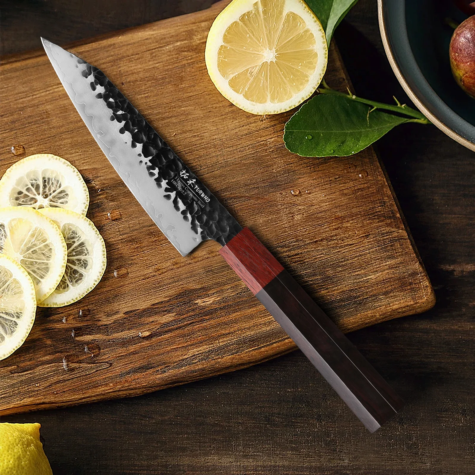 TURWHO 3 Layers Composite Steel Hand Forged 5-inch Utility Kitchen Knives Professional Vegetable Meat Fruit Small Chef Knife