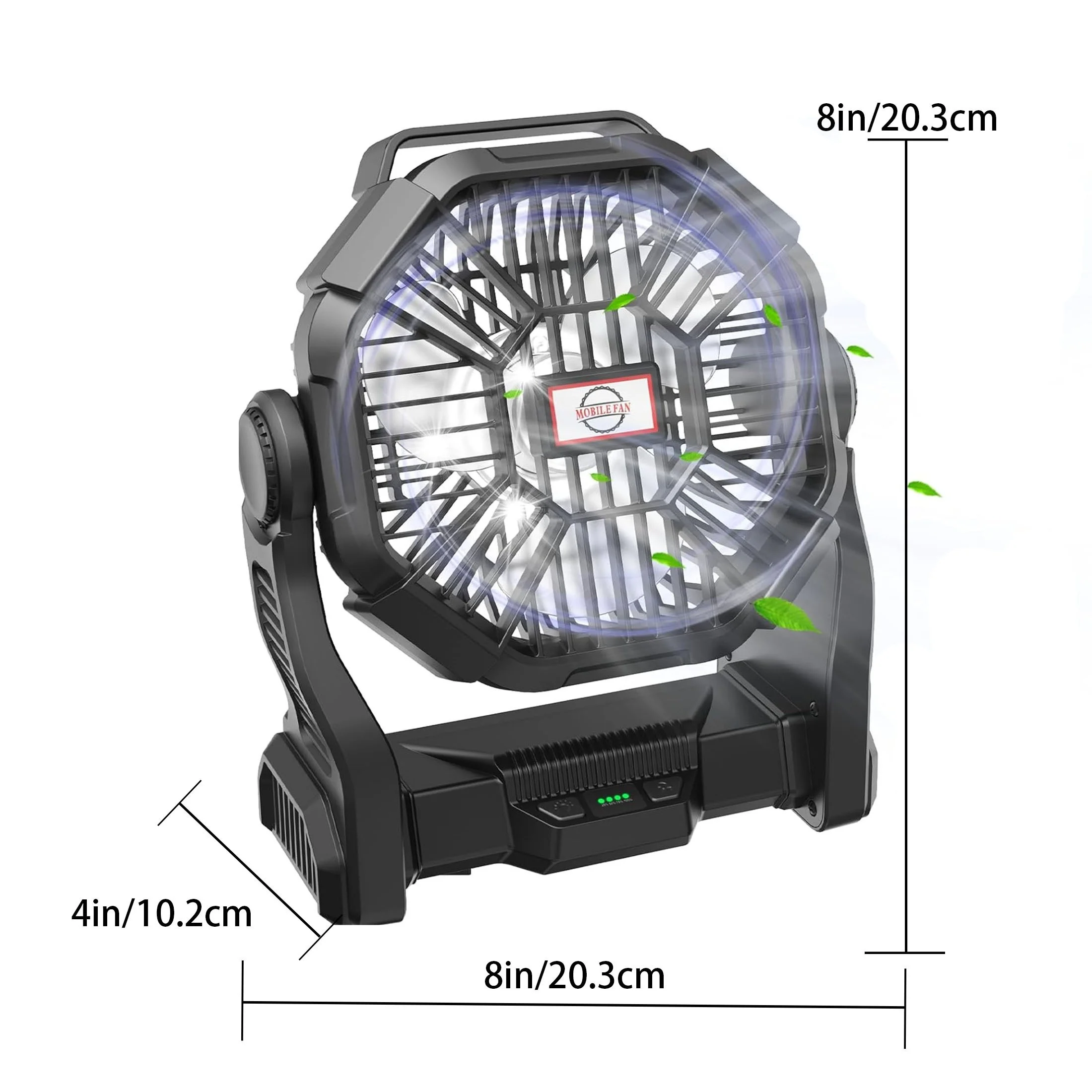 Camping Fan with LED Lantern, 58H Work Time Rechargeable Battery Operated Fan, Portable Fan with LED Light, Quiet and Strong Win