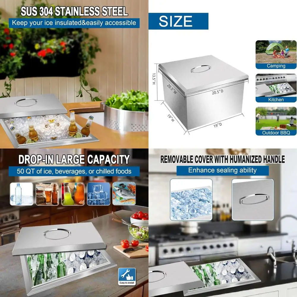 

Встраиваемый ледогенератор из нержавеющей стали со съемной крышкой и дренажной системой для холодных напитков и вина