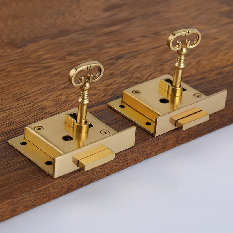 European 2PCS Pure Brass Drawer Cabinet Lock Cupboard Wardrobe File Cabinet Lock Hidden Wood Case Gift Box Dresser Lock+Key