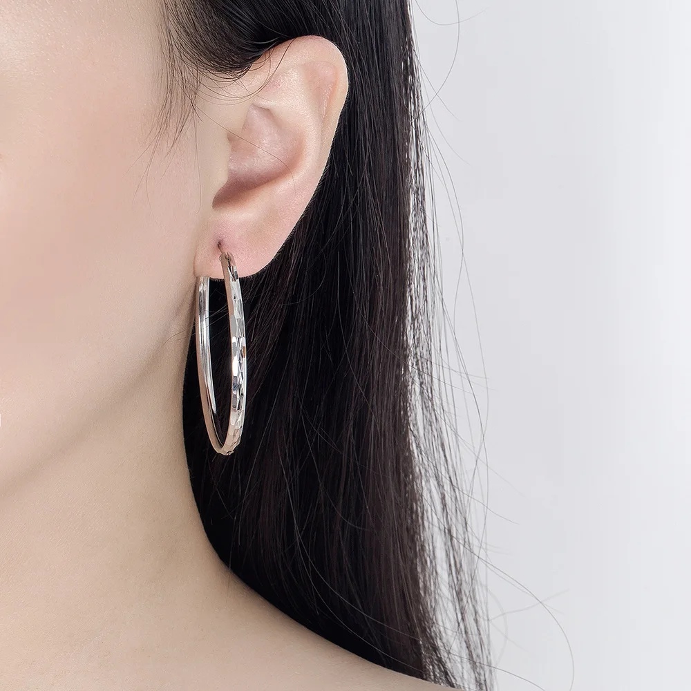 925 Sterling Silver 30/40/50/60 MM Diamond Cutting Hoop Earrings For Women Fashion Jewelry Accessories With GaaBou