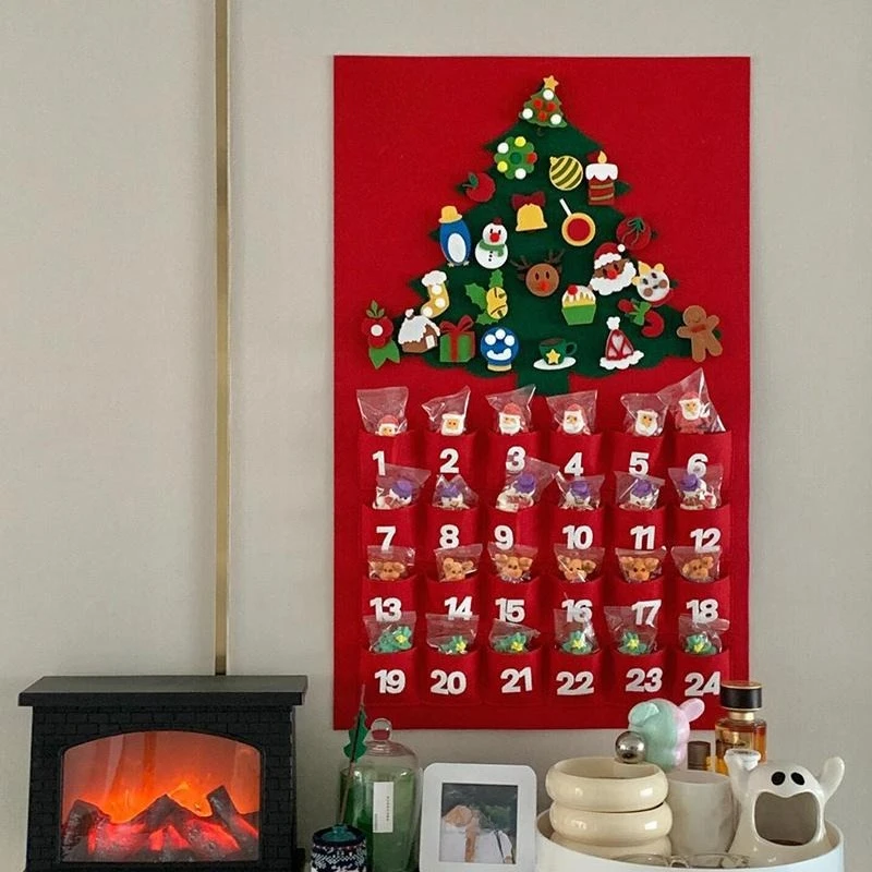 

Festive Felt Christmas Tree Advent Calendar Countdown Wall Hanging Reusable Decorative Gift Santa Ornaments Party Decor Supplies
