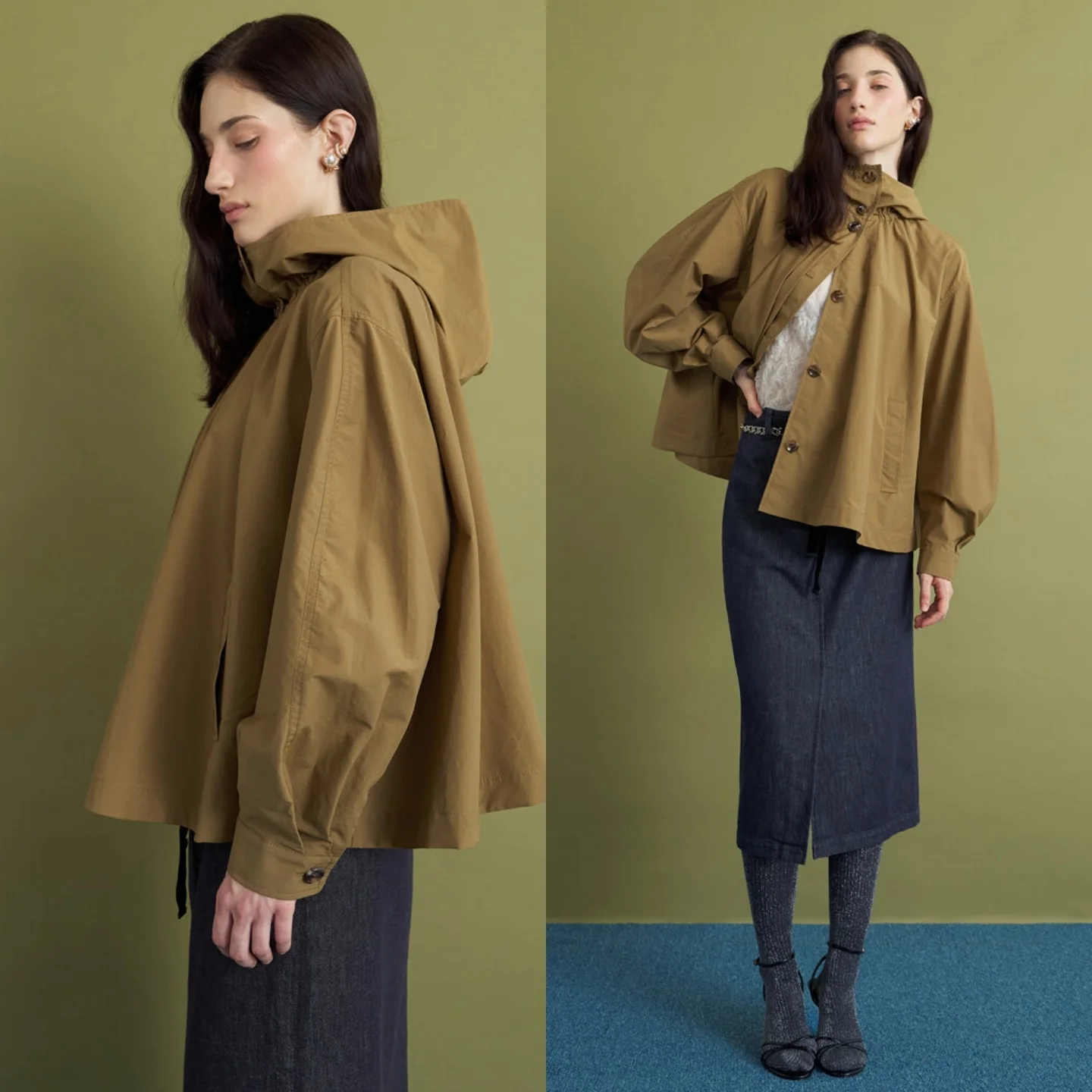 เสื้อแจ็คเก็ตผ้าฝ้ายมีฮู้ดสำหรับผู้หญิง สไตล์ลำลอง ระบายอากาศได้ดี เหมาะสำหรับใส่เดินทาง ดีไซน์กระชับสัดส่วน แฟชั่นต้นฤดูใบไม้ร่วง แต่งกระดุม