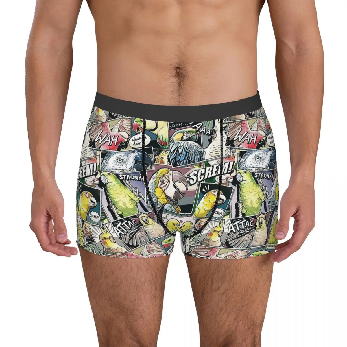 Parrots Comic Style Meme Underpants Cotton Panties Man Underwear Print Shorts Boxer Briefs