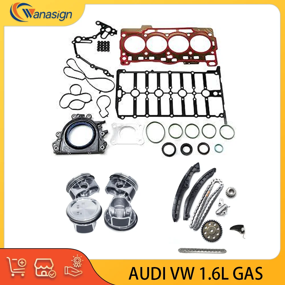 Engine Gaskets Repair Kit Timing chain Kit Piston kit for VW Caddy Polo Golf 1.6L 1.6 L T GAS L4 DOHC CWVA CWVB DWYA 2013-2020