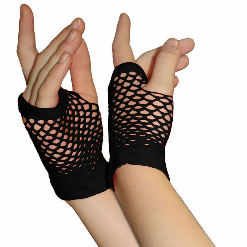 Fingerless Mesh Short Fingerless Gloves Sexy Women Gloves Hollow Out Holes Fashion Punk Goth Ladies Disco Dance Costume Mittens