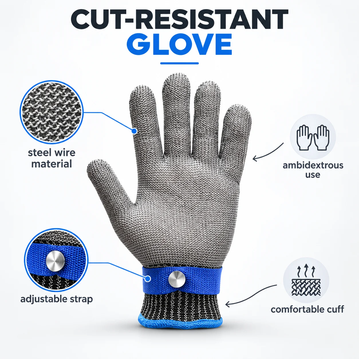 Anti-cut Glove for Chainsaw Safety Cut Proof Stab Stainless Steel Wire Metal Mesh Resistant Butcher Hand Améric Protect Meat