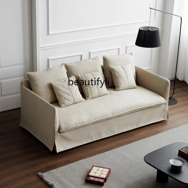 LBX Skirt Fabric Sofa Simple Living Room Bedroom Small Apartment Cotton and Linen Three-Seat