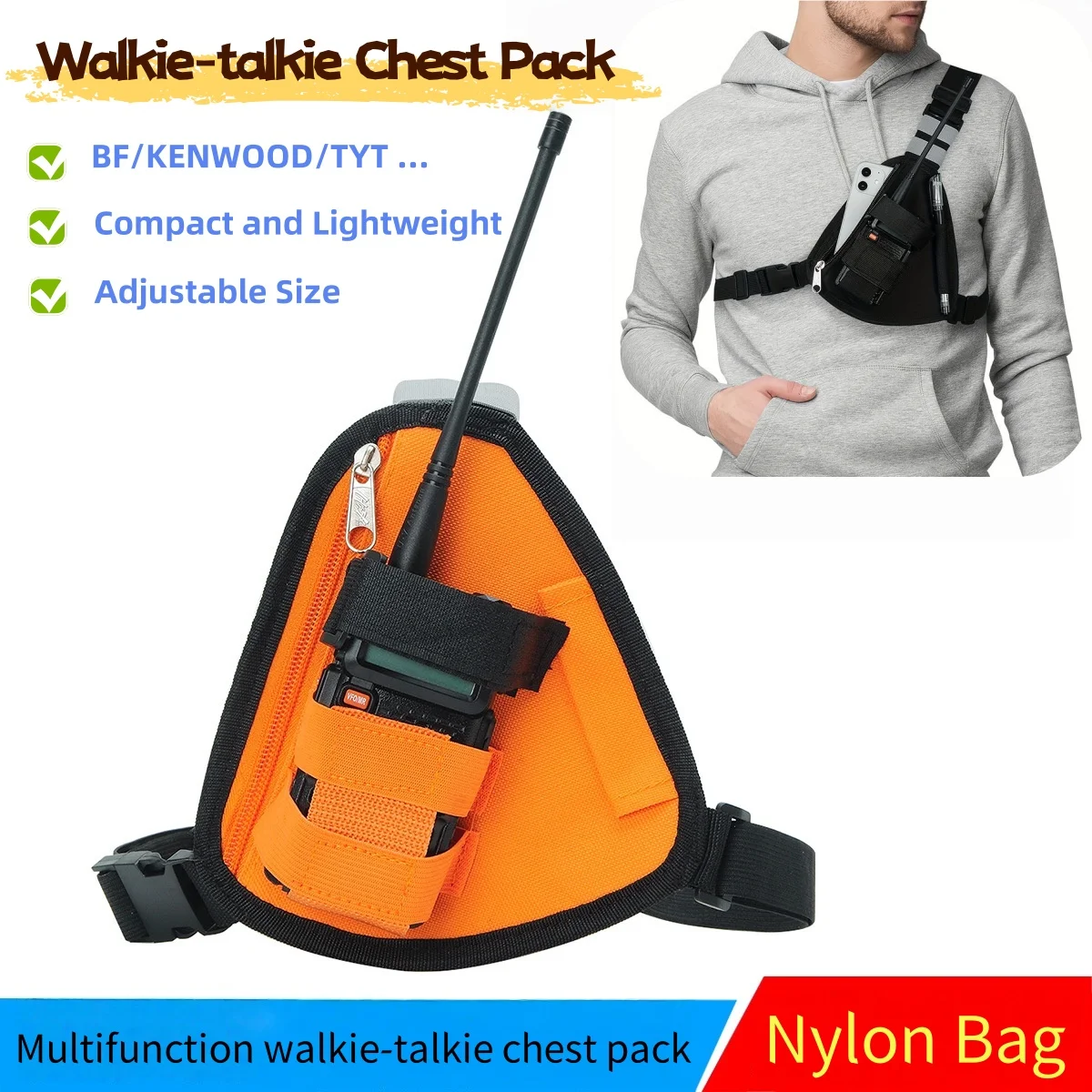 Tas Selempang Nylon Ringan dan Tahan Lama untuk Walkie-Talkie Tangan, Ukuran Dapat Disesuaikan, Tas Penyimpanan Radio Taktis Outdoor