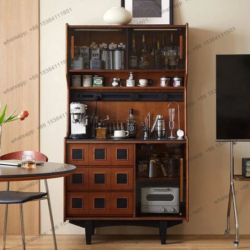 

French solid wood dining side cabinet, living room storage, retro coffee side cabinet, ancient style