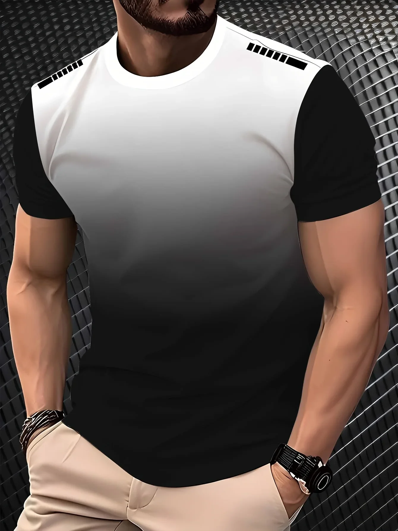 2026 New Men's Gradient Color Block T‑Shirt Raglan Short Sleeve Crew Neck Shoulder Stripe Detail Casual Daily Fashion Tee Tops