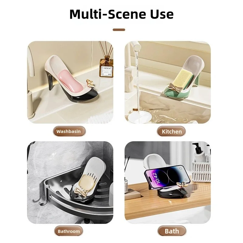 Soap Dish Sponge Holder Portable Lightweight Bathroom Accessory Heeld Shoe Shaped with Drain for Hotel Bathtub Bar Countertop