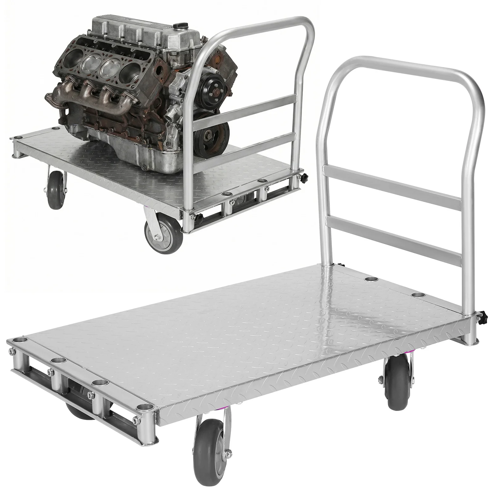

Lumber Cart 4 Swivel Casters Hand Truck Push Cart with 2500lbs Capacity 36x24inch Steel Board with 3 Side Handrails