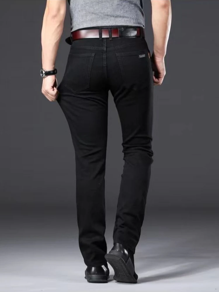 Men's Black Jeans Spring Summer Thin High Stretch Slim Straight High Waist Casual Denim Pants