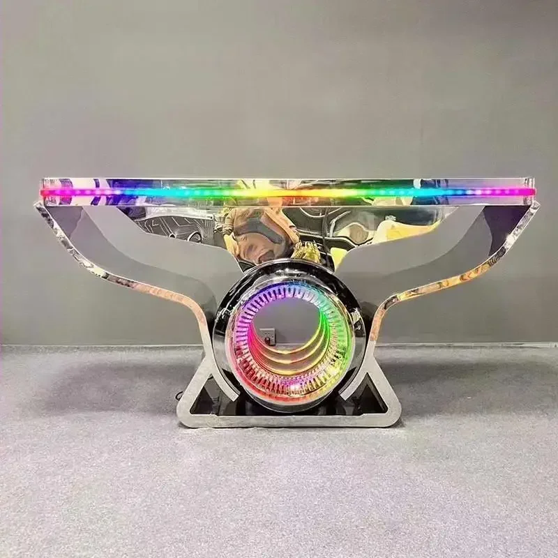 

Iron LED Bar Table Cocktail Nordic Style Center Dj Booth Buffet Patio Tables Room Decor Dining Folding Bright Kitchen Furniture