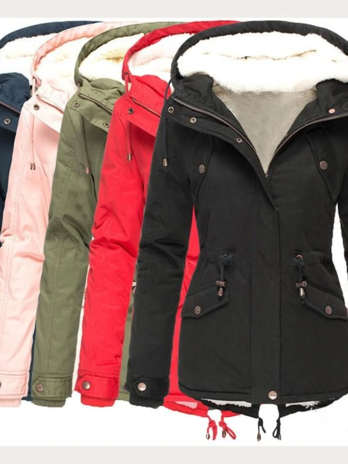 

Women's Hooded Thickened Fleece Lined Warm Cotton Jacket Mid-Length Parka Coat Autumn Winter Outerwear Street Style Zipper Cl...