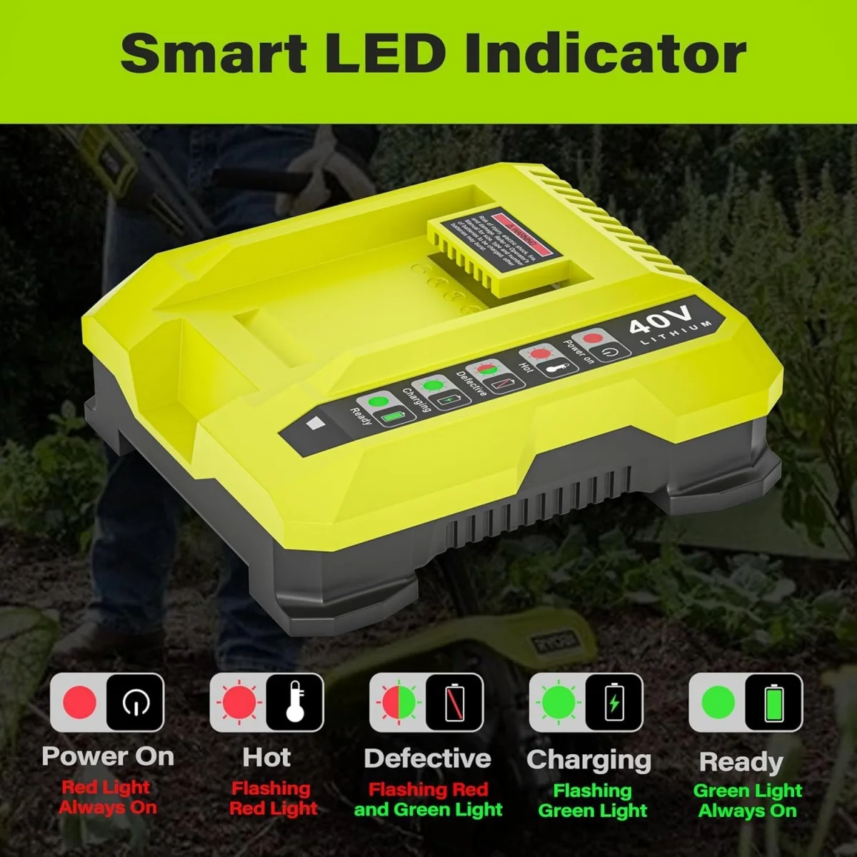 Fast Battery Charger Multiple Plug Power Tool for RYOBI 40V OP400 Smart LED Multifunction Indicator Cooling System Charger