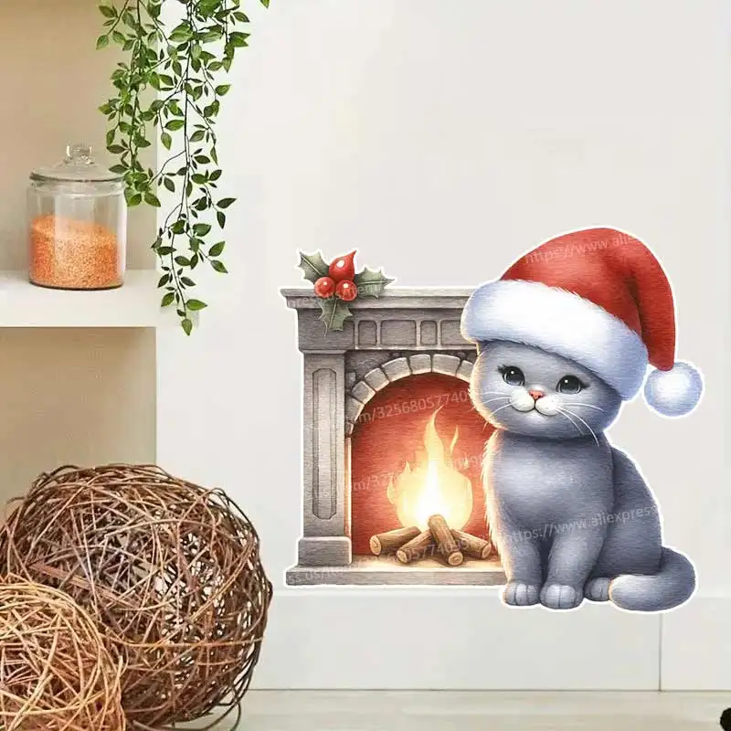 

Christmas Cat Wall Sticker Bathroom Toilet Decor Living Room Cabinet Refrigerator Home Decoration Holiday Designs Decals S805
