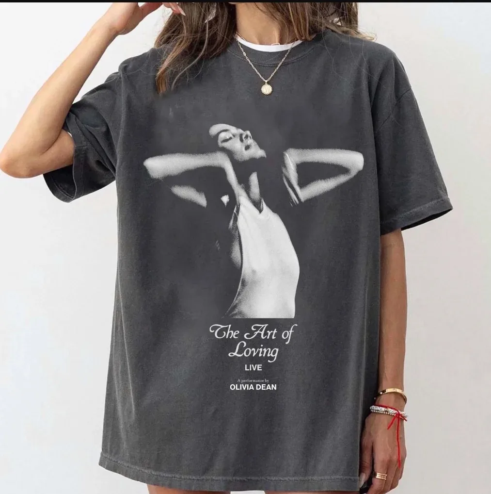 Olivia Dean Merch The Art of Loving LIVE Tour Camiseta con estampado gráfico, camisetas de algodón, ropa holgada de moda, Top Unisex de gran tamaño