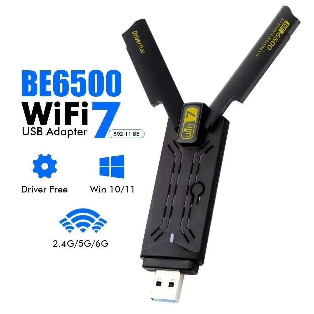 

Usb-адаптер Wi-Fi 7, BE6500, трехдиапазонный 6G/5G/2G, адаптер USB 3,0, антенна, Wi-Fi, сетевая карта для ПК, приемник, ключ для Win 10/11