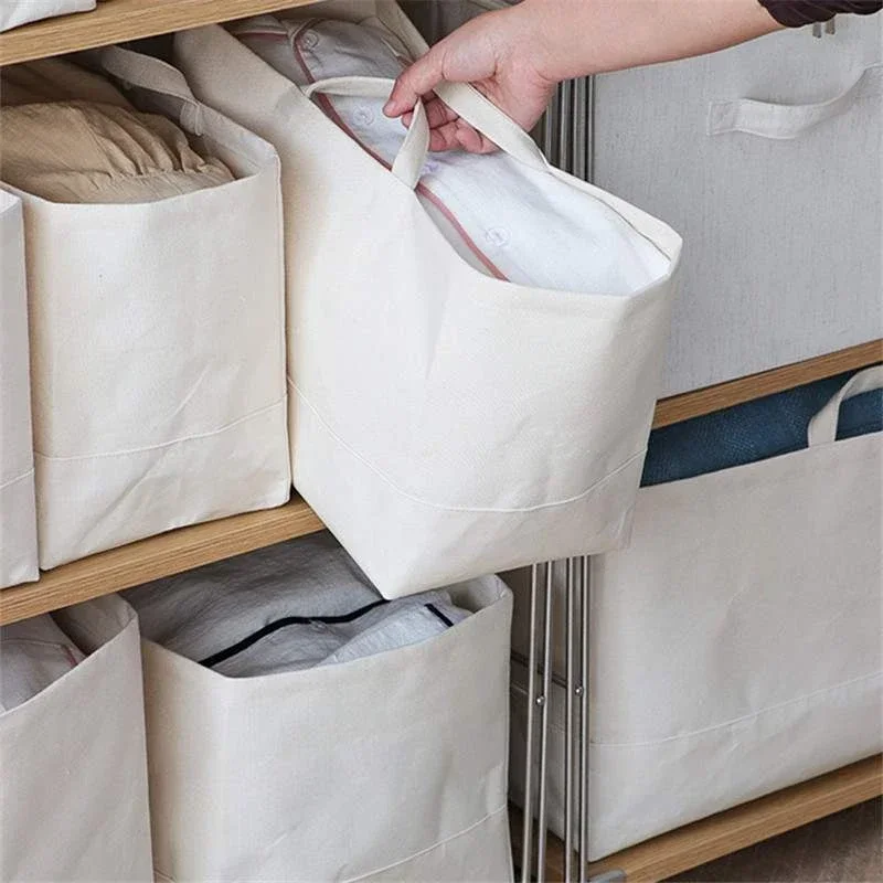 Wardrobe Cotton Linen Clothing Storage Basket Fabric Folding Large Portable Toy Sundries Storage Baskets Storage Organizer White