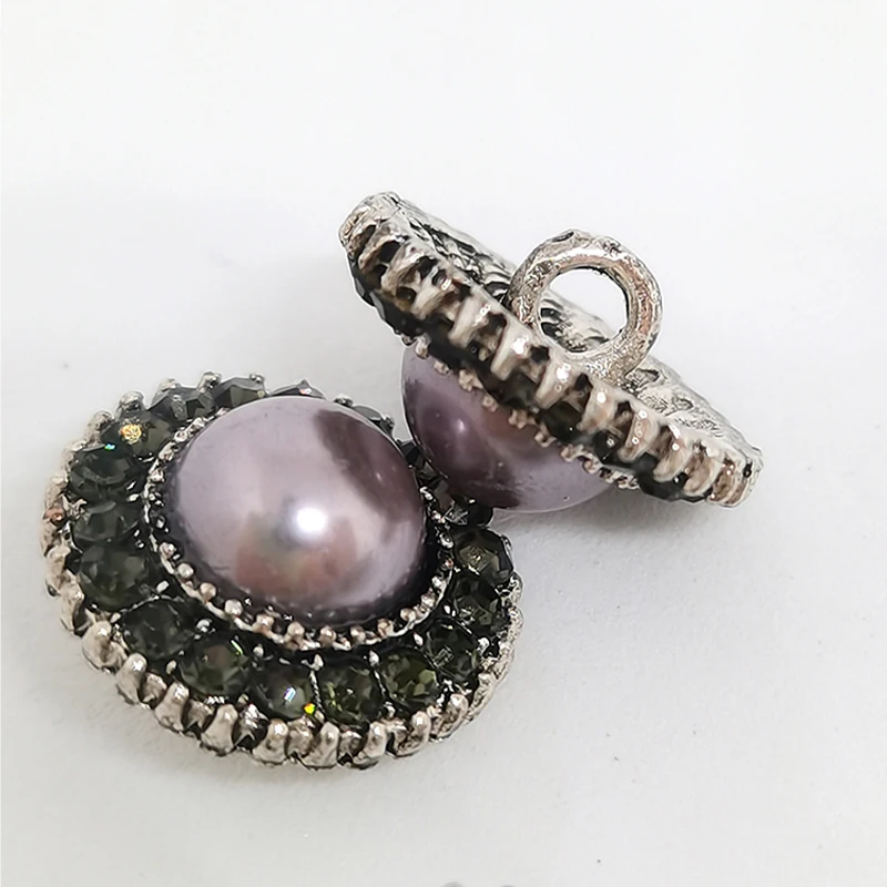 Sewing Buttons Accessories For Crafts Vintage Purple Pearl Grey Rhinestone Embellishments Decor Metal Button Apparel Sew Notion