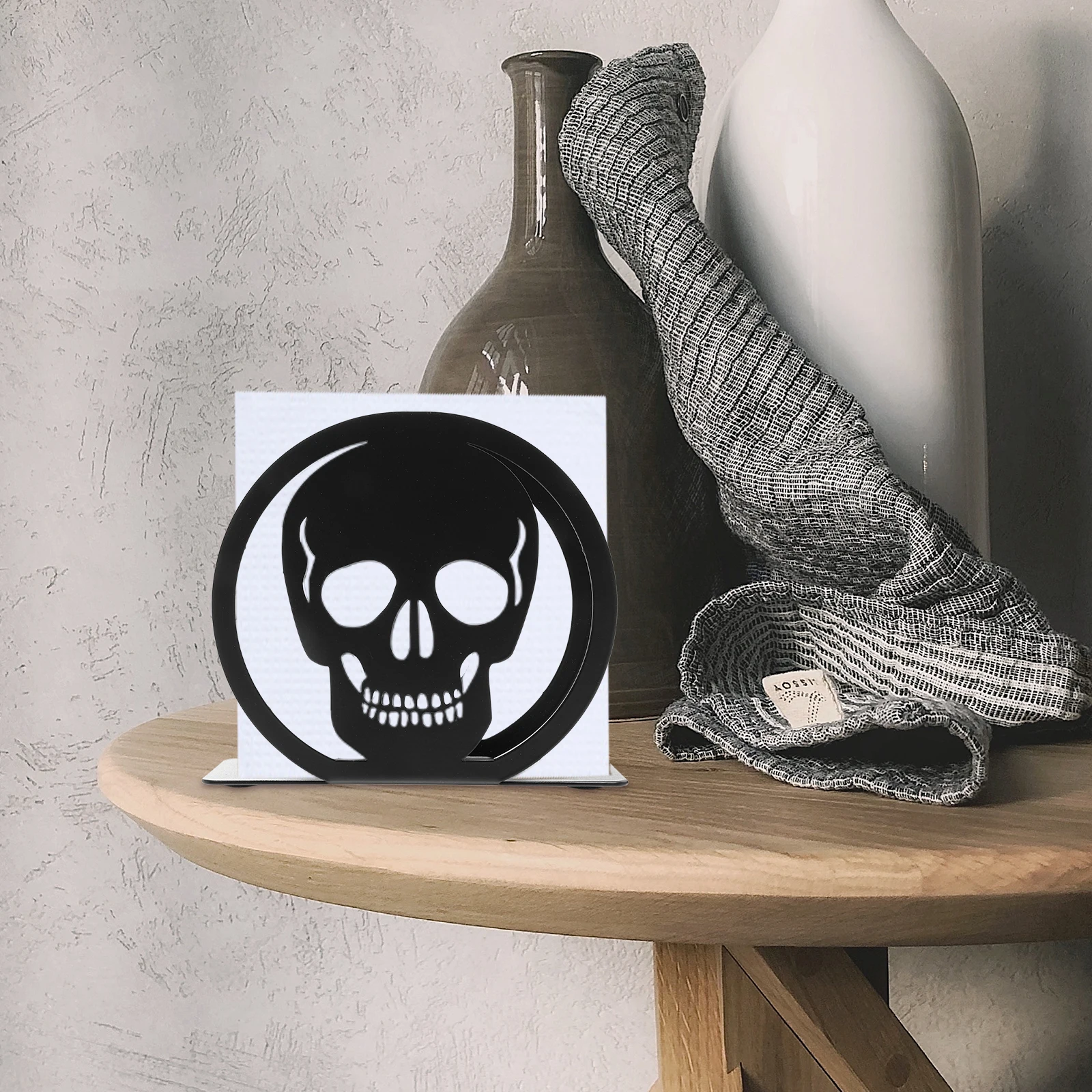 

1pc Metal Paper Towel Holder Decorative Storage Rack Creative Napkin Countertop Modern Iron Kitchen Tissue Rack Skull Head Stand