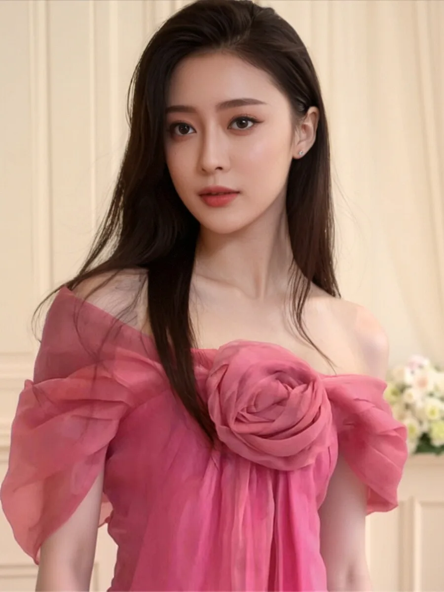 

Розовое свадебное платье на одно плечо в новом китайском стиле, с завышенной талией, А-силуэт, длинное, для женщин, с ручной вышивкой цветами