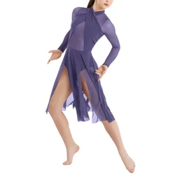 MiDee Lyrical Dance Dress Girls Women Cross Hugging Jumpsuit Modern Ballet Outfit Stage Performance Dance Costume Elegant Skirt