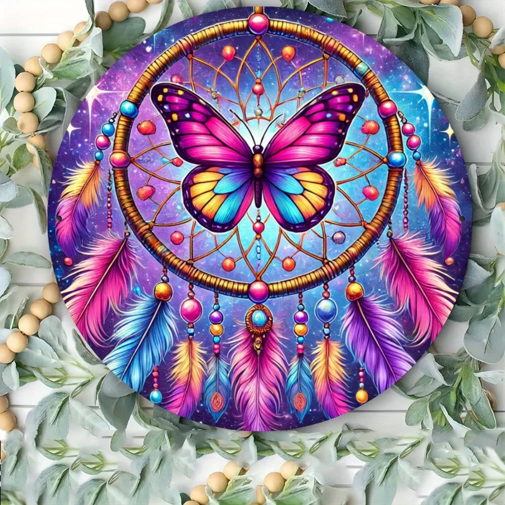 Butterfly Dreamcatcher 2D Flat Circle - Charming Farmhouse Decor, Wreath Accent, Women's Gift & Room Art