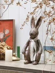Garden rabbit ornaments landscaping balcony retro creative desktop imitation wood home decoration Bunny Resin Crafts