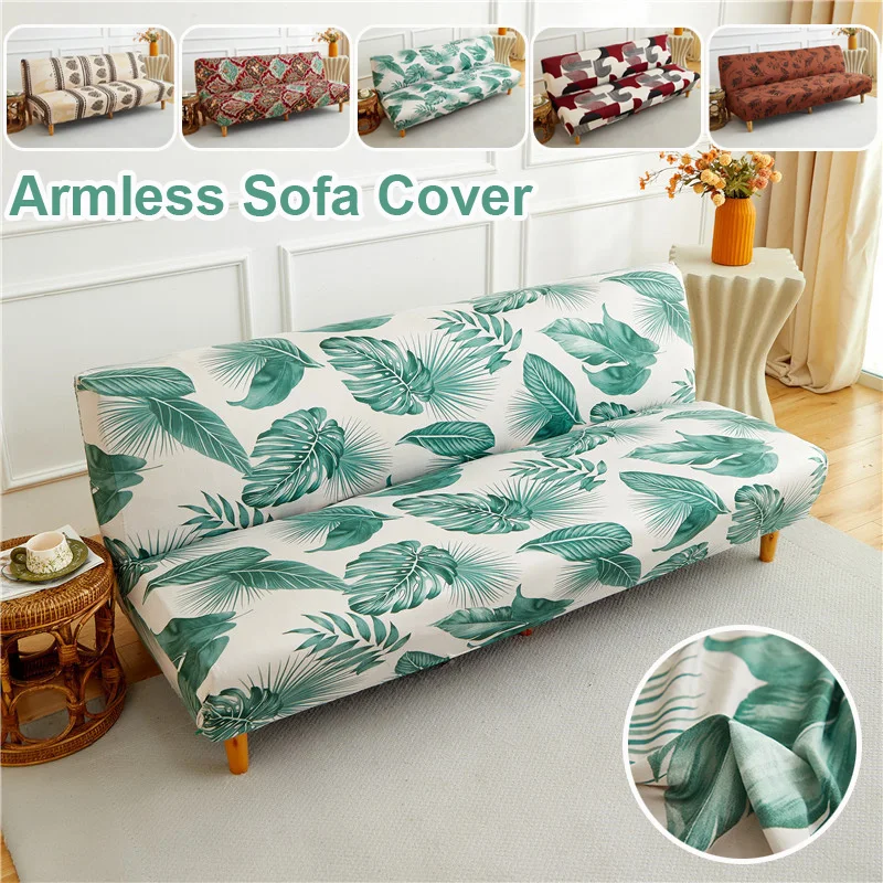 Ins Style Floral Futon Cover Stretch Armless Sofa Slipcover Multi-functional Dustproof Furniture Protector for Folding Sofa Bed