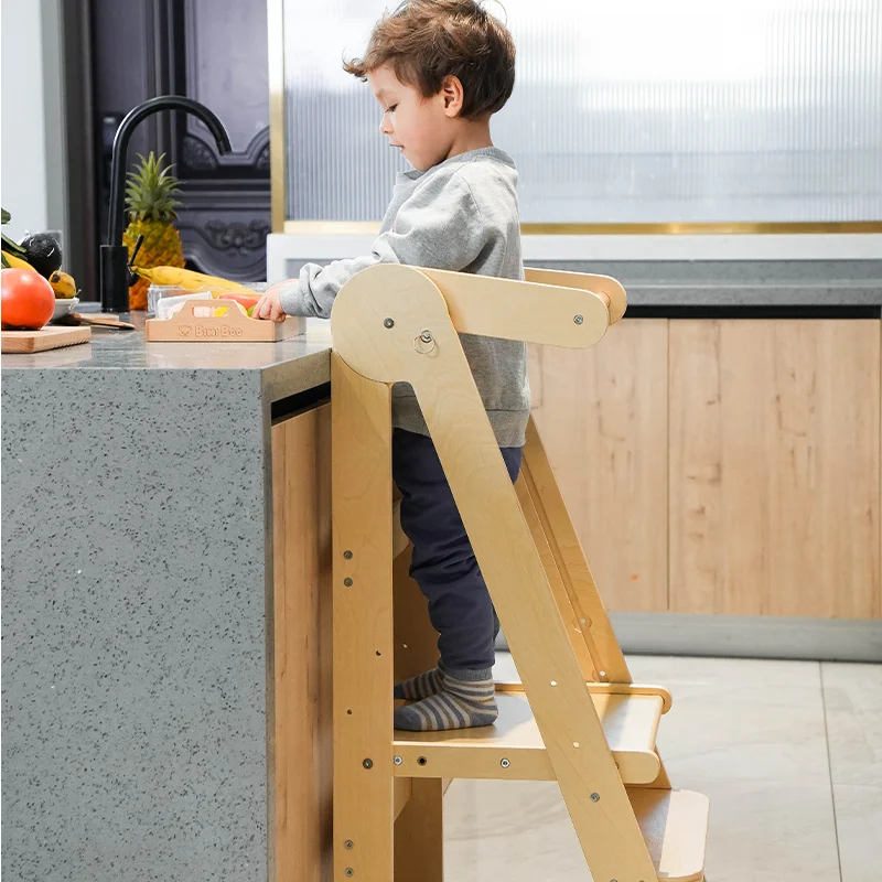 XIHATOY-Escabeau réglable pour bébé, aide de cuisine pour tout-petits, chaise d\'alimentation haute Montessori en bois, tour d\'apprentissage,