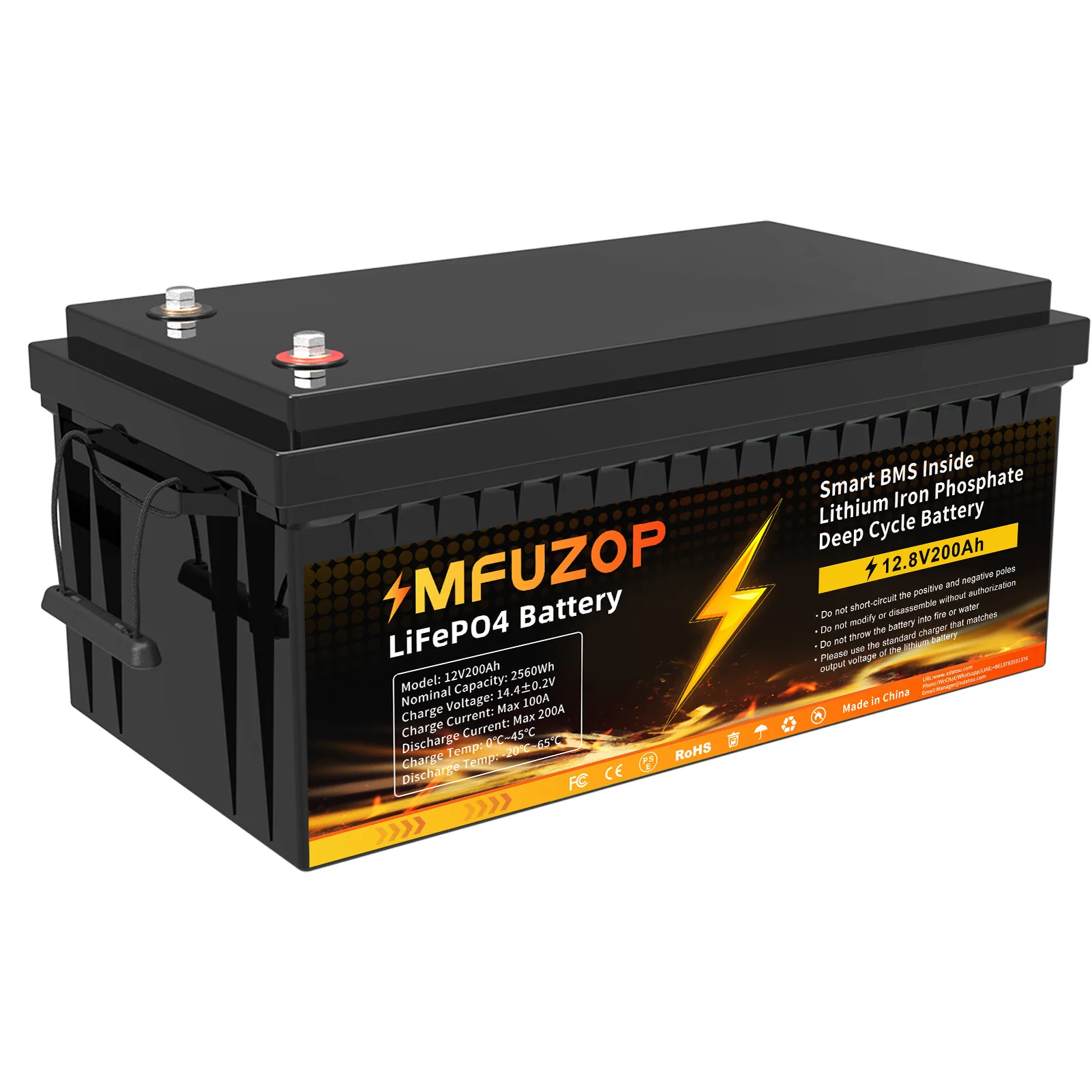 Datouboss 12V 200Ah LiFePO4 Deep Cycle Batterij met ingebouwde BMS, hoge prestaties voor zonne-energie, omvormer, HESS, 2560Wh
