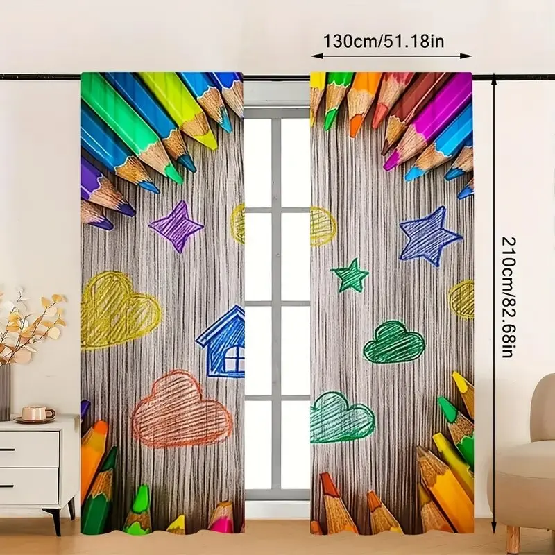 Interesting pencil-printed curtains, suitable for bedrooms and living rooms, home decoration, family decoration, Christmas