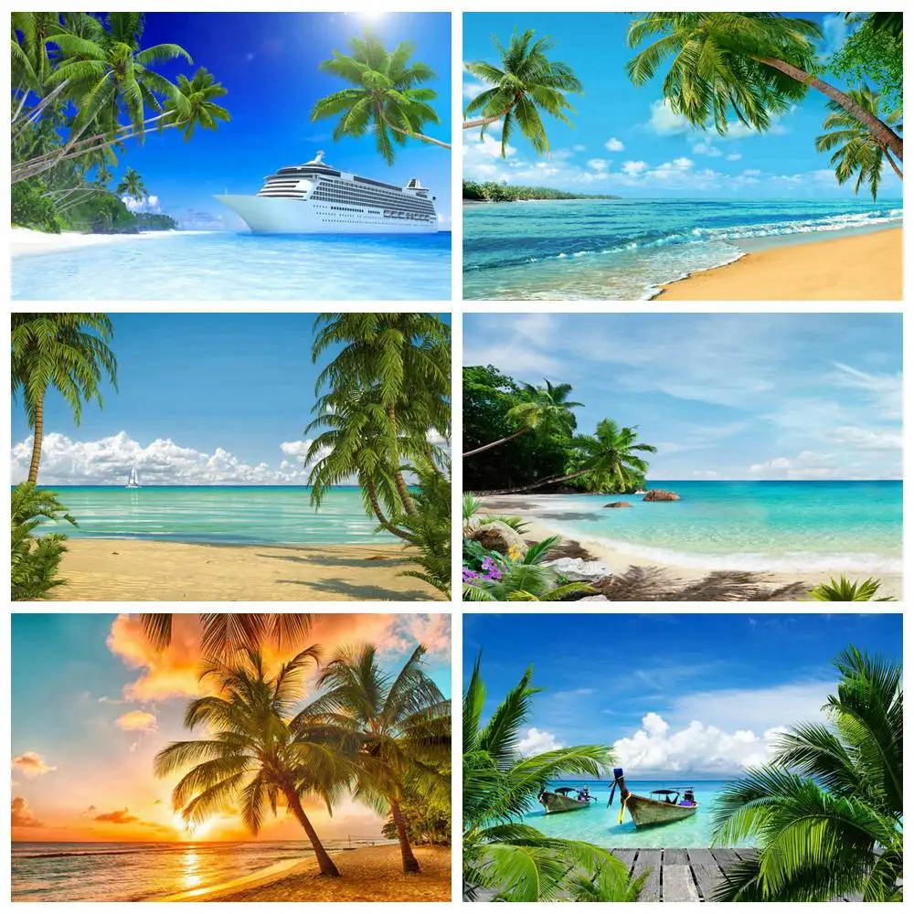 

Tropical Ocean Beach Photography Backdrops Summer Holiday Party Decorations Seaside Palm Tree Custom Baby Photo Booth Background