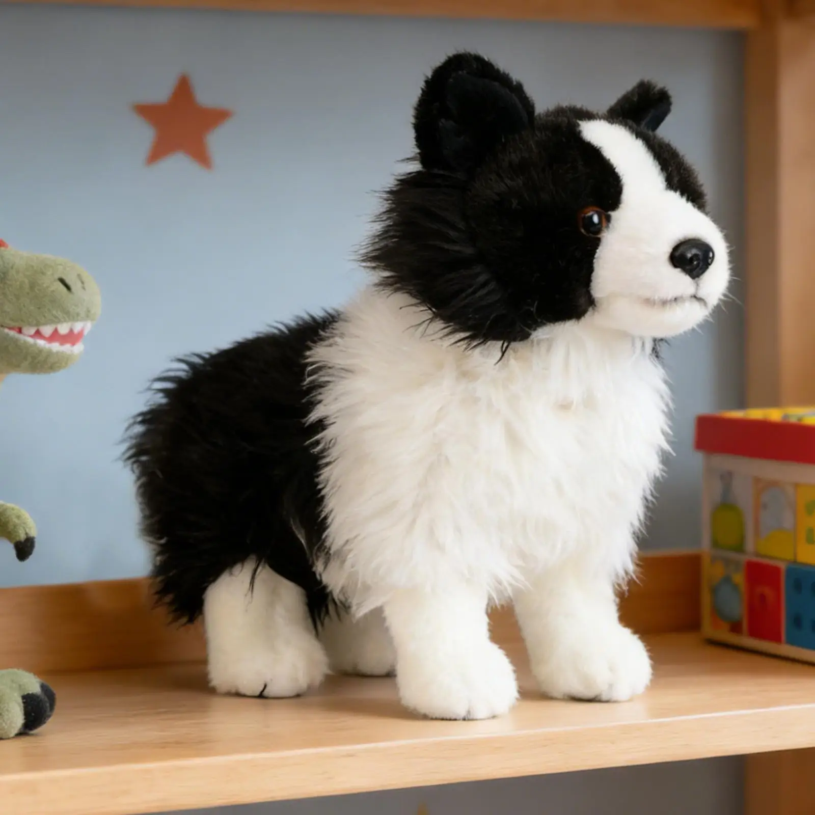Brinquedo de Pelúcia Border Collie Realista e Fofo, Cão de Pelúcia em Pé, Brinquedo Macio para Crianças, Presentes de Aniversário para Meninos e Meninas